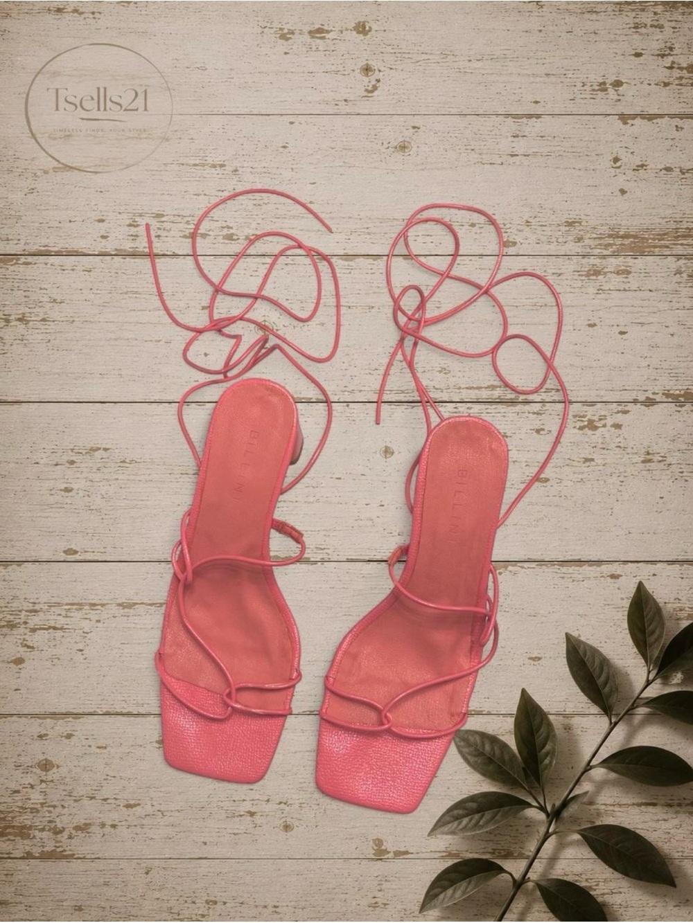 Billini Pink Strappy Wrap-Up Square-Toe Heel Sandals - Picture 2 of 7